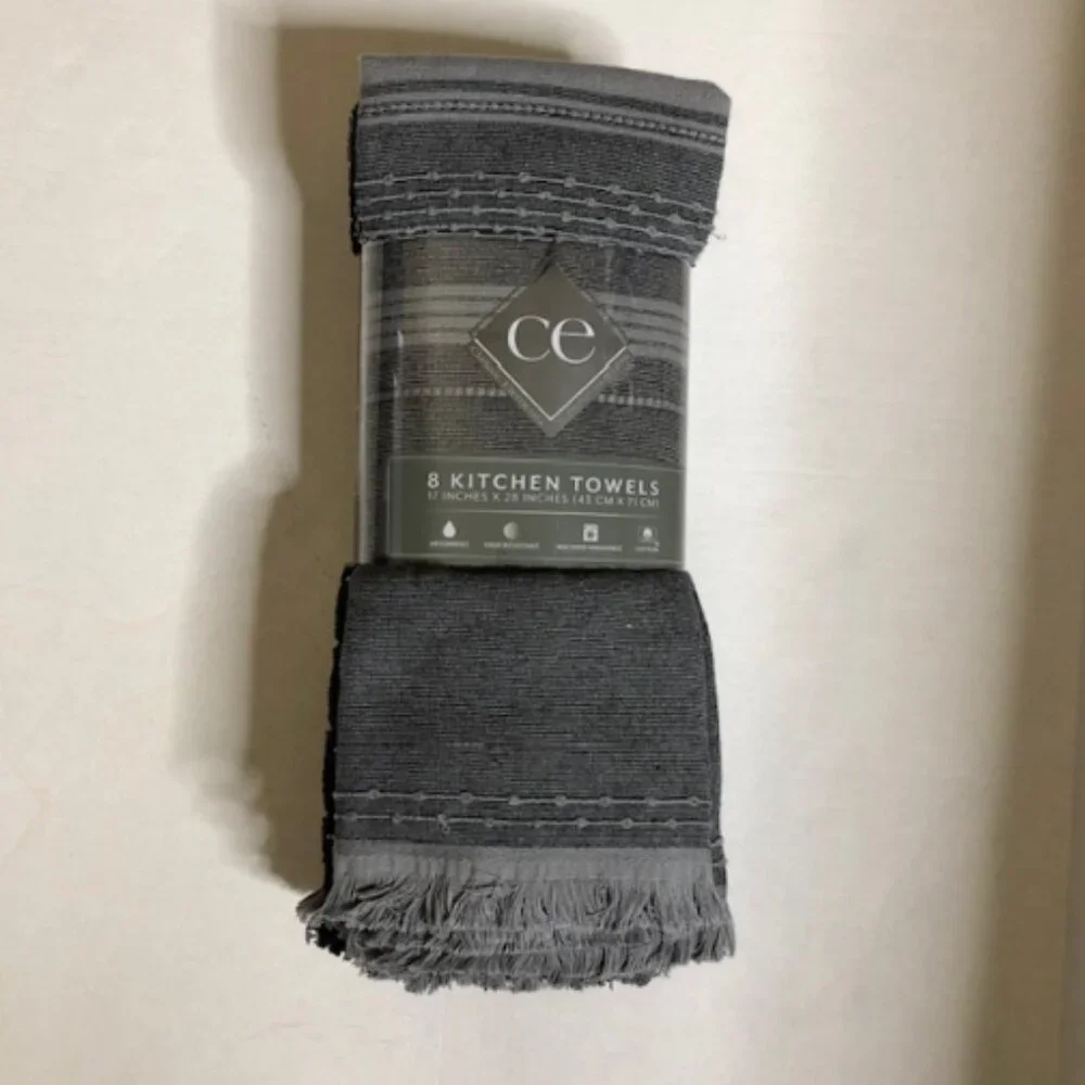 Classic Elements 8 Pack 100% Cotton Soft and Absorbent  Kitchen Towels, Gray